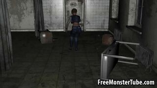 3D cartoon blonde gets fucked hard by a zombie