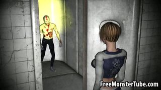 3D cartoon blonde gets fucked hard by a zombie