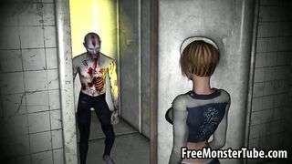 3D cartoon blonde gets fucked hard by a zombie