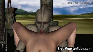 3D brunette elf gets licked and fucked outdoors