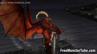 3D cartoon babe gets fucked outdoors by a winged demon