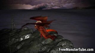 3D cartoon babe gets fucked outdoors by a winged demon