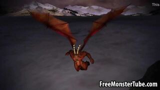3D cartoon babe gets fucked outdoors by a winged demon