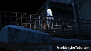 3D cartoon blue lesbian babe getting licked outdoors