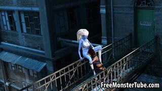 3D cartoon blue lesbian babe getting licked outdoors