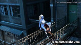 3D cartoon blue lesbian babe getting licked outdoors