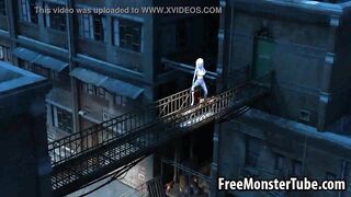 3D cartoon blue lesbian babe getting licked outdoors