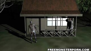 Busty 3D cartoon babe fucked hard outdoors by a zombie