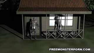 Busty 3D cartoon babe fucked hard outdoors by a zombie