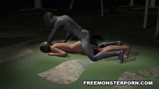 Busty 3D cartoon babe fucked hard outdoors by a zombie