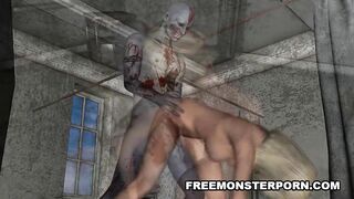Sexy 3D cartoon bonde babe fucked by a zombie