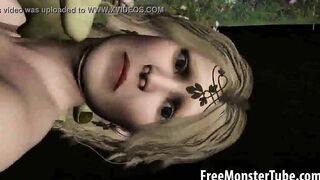 3D elf babe gets fucked in the woods by a goblin