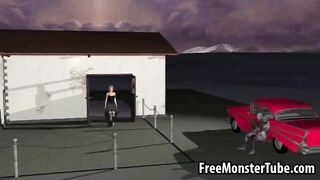 3D cartoon redhead gets fucked hard by a zombie