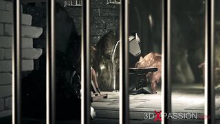 Confused nerdy college girl captive gets fucked by big monsters in the dark dungeon