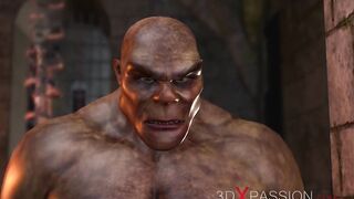 Hot sex! Beast men fuck a sex cuffed slave in restraints in the dark dungeon