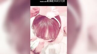 うさ耳着けて、つばごっくん。つるつるパイパンとフェラ she Wears a Rabbit Ear and Drinks Saliva. Smooth Hairless and Blowjob