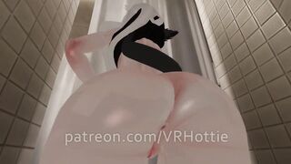 Black and White Haired Glasses Hot Chick Rides you in the Public Wet Shower POV Lap Dance