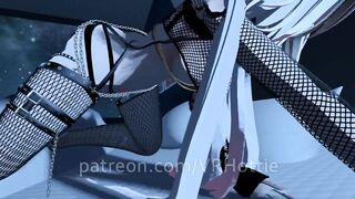 Fishnet Babe Waiting for you in Bed POV Lap Dance Chains White Hair Hentai Uncensored Strip