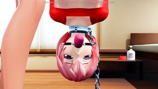 Upside down & Dildo Gag Play (Yuri Bondage Sex) - 3D MMD
