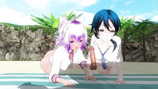 3D HENTAI two Schoolgirls Sucked a Friend on the Beach