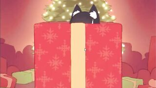 Christmas Cat Girl Sucking Cock and Drinking Sperm