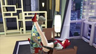 An old Grandfather Fucks a Red-haired Beauty with his Big Black Cock. Porno Game