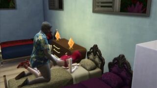 An old Grandfather Fucks a Red-haired Beauty with his Big Black Cock. Porno Game