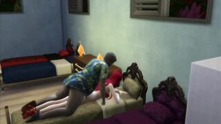 An old Grandfather Fucks a Red-haired Beauty with his Big Black Cock. Porno Game