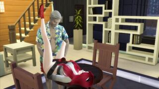 An old Grandfather Fucks a Red-haired Beauty with his Big Black Cock. Porno Game
