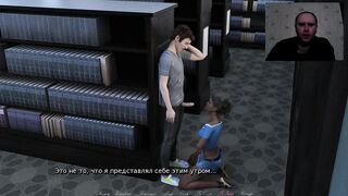 Cute Girlfriend gives Blowjob in the Library and Swallows Cum ☠playing Porn Games☠