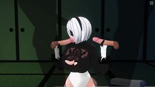 3D HENTAI 2B Jerks off her Friends
