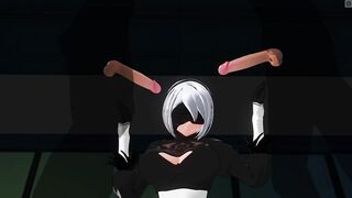 3D HENTAI 2B Jerks off her Friends