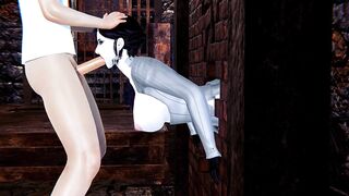 Lady Dimitrescu Stuck in the Wall and Facefuck