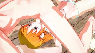Nami Giving a Blowjob and getting Mouth Fucked before Swallowing Cum (One Piece Hentai)