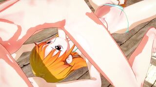 Nami Giving a Blowjob and getting Mouth Fucked before Swallowing Cum (One Piece Hentai)
