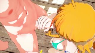Nami Giving a Blowjob and getting Mouth Fucked before Swallowing Cum (One Piece Hentai)