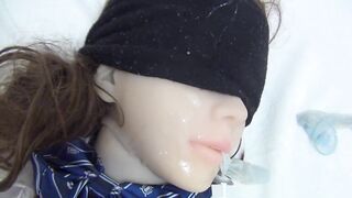 Japanese Amateur Boy Cumshot 4 Times in a Bigboobs Love Doll in School Uniform, Facial Shot