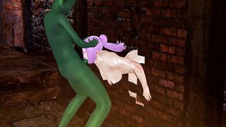Ogre Shion Stuck in the Wall and Goblin Fucked her Face