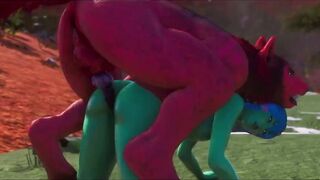 3D Werewolf Monster Breeds With Alien Woman