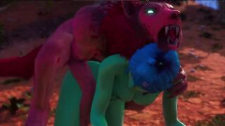 3D Werewolf Monster Breeds With Alien Woman