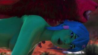 3D Werewolf Monster Breeds With Alien Woman