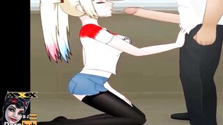 Harley Quinn BLOWJOB CUM SWALLOW Deepthroat Hentai Give Head Cum Blast DC Batman Suicide Squad Anime