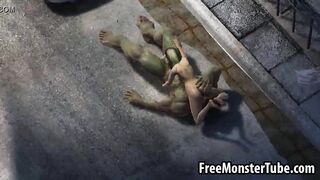 3D cartoon babe getting fucked outdoors by The Hulk