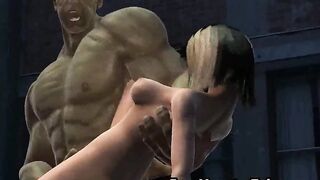 3D cartoon babe getting fucked outdoors by The Hulk