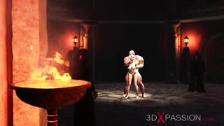 A sexy blonde gets fucked hard by big man in a castle