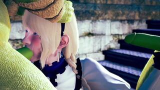 Beautiful Princess Threesome with Big Monsters in Public