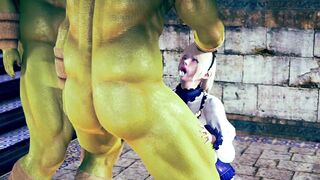 Beautiful Princess Threesome with Big Monsters in Public