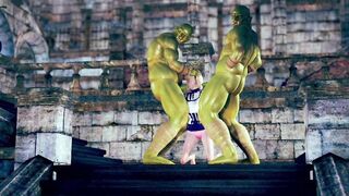 Beautiful Princess Threesome with Big Monsters in Public
