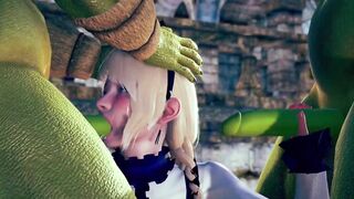 Beautiful Princess Threesome with Big Monsters in Public