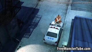 3D cartoon Supergirl getting double teamed outdoors